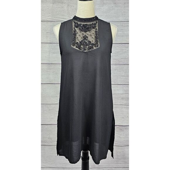 Zara Basic Sheer Sleeveless Beaded Dress Black Size Small - Picture 1 of 7
